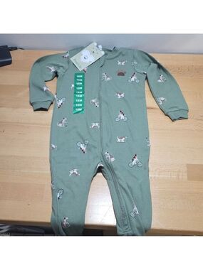 SKU 1835 Green Footies One Piece with Puppy Print and Zipper